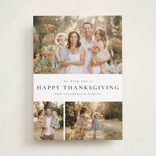 This is a pinion thanksgiving cards invitations with standard by Wildfield Paper Co called quartzite printing on recycled smooth signature in standard