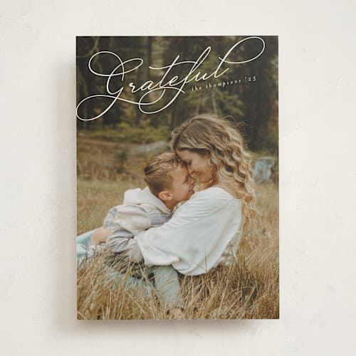 This is a cotton thanksgiving cards invitations with standard by Morgan Kendall called simple script printing on recycled smooth signature in standard