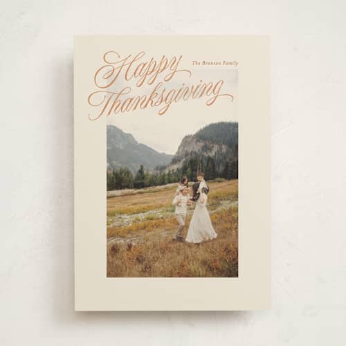 This is a salmon thanksgiving cards invitations with standard by Ellen Schlegelmilch called grand printing on recycled smooth signature in standard