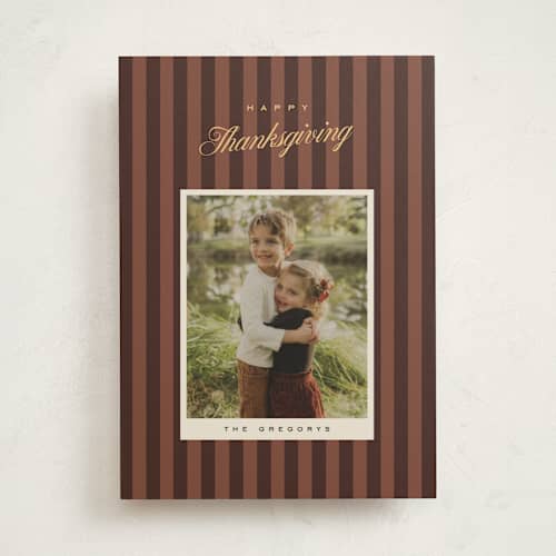 This is a apple cider thanksgiving cards invitations with standard by Ekko Studio called autumn stripes printing on recycled smooth signature in standard