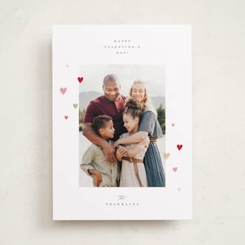 This is a berries foil stamped valentine cards with foil pressed by Pixel and Hank called little hearts printing on recycled smooth signature in standard