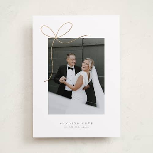 This is a sugar foil stamped valentine cards with foil pressed by Yuliya Evseeva called little bow printing on recycled smooth signature in standard