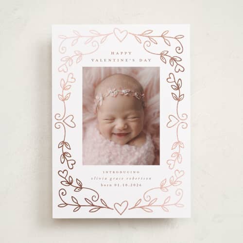 This is a rose foil stamped valentine cards with foil pressed by Stacy Maalouf called doodle announcement printing on recycled smooth signature in standard