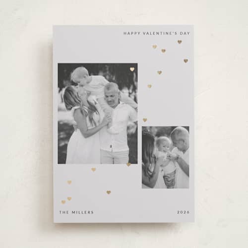 This is a mist foil stamped valentine cards with foil pressed by Sumak Studio called minimal tiny hearts printing on recycled smooth signature in standard