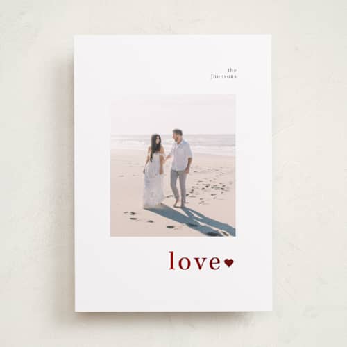 This is a snow foil stamped valentine cards with foil pressed by Claudio A. Silva called simply in love printing on recycled smooth signature in standard