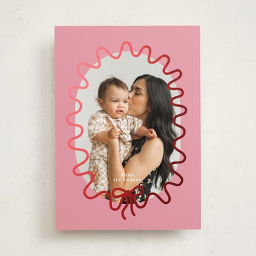 This is a petal foil stamped valentine cards with foil pressed by Baumbirdy called wavy bow printing on recycled smooth signature in standard