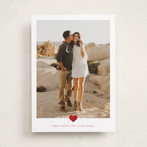 This is a strawberry foil stamped valentine cards with foil pressed by Stacey Meacham called minimal heart printing on recycled smooth signature in standard