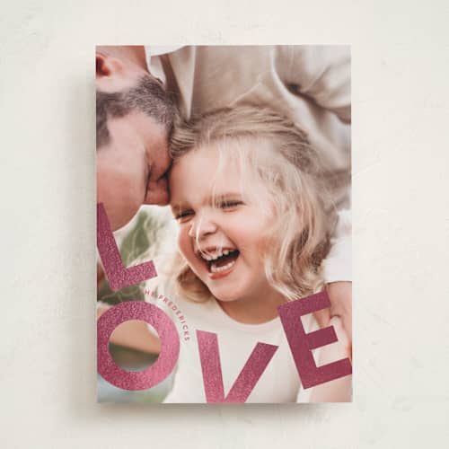 This is a flamingo foil stamped valentine cards with foil pressed by Jackie Crawford called bouncy printing on recycled smooth signature in standard