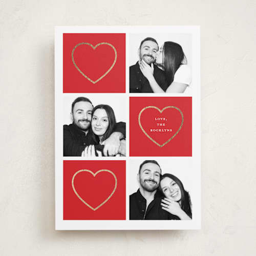 This is a love foil stamped valentine cards with foil pressed by Ilene Guy called heart grid printing on recycled smooth signature in standard