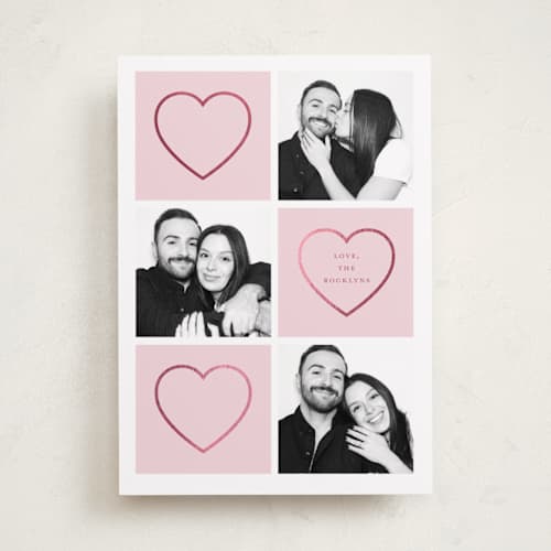 This is a cotton candy foil stamped valentine cards with foil pressed by Ilene Guy called heart grid printing on recycled smooth signature in standard