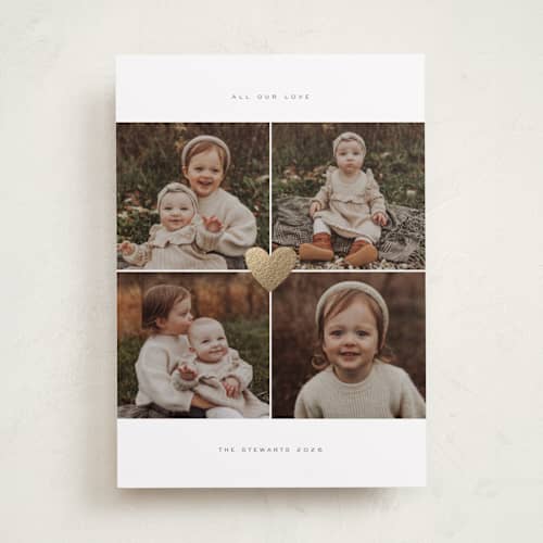 This is a cloud foil stamped valentine cards with foil pressed by Nicole Walsh called heart centered printing on recycled smooth signature in standard