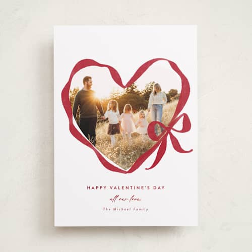 This is a cherry valentines day with standard by Rebecca Durflinger called ribbon bow heart printing on recycled smooth signature in standard