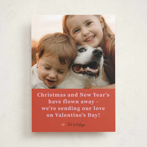 This is a persimmon valentines day with standard by Deborah Chou called flown away printing on recycled smooth signature in standard