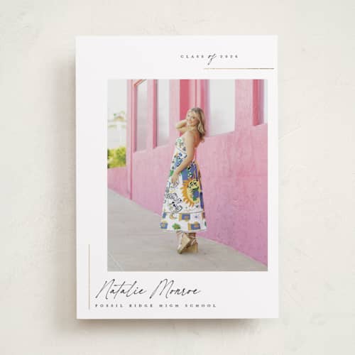 This is a cotton graduation announcements with foil pressed by Carolyn Nicks called clean printing on recycled smooth signature in standard