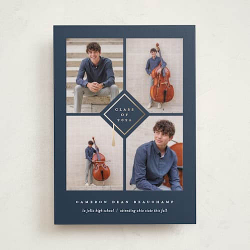 This is a steel graduation announcements with foil pressed by Erica Krystek called grad grid printing on recycled smooth signature in standard