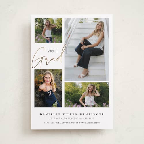 This is a cloud graduation announcements with foil pressed by That Girl Press called around the corner printing on recycled smooth signature in standard