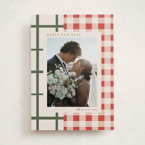 This is a santa suit holiday photo cards with standard by Carrie ONeal called grandmas dishes printing on recycled smooth signature in standard
