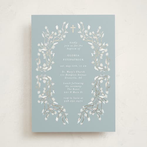 This is a pool baptism and christening announcements with foil pressed by Jelena Vuletic called ornamenta printing on signature in standard