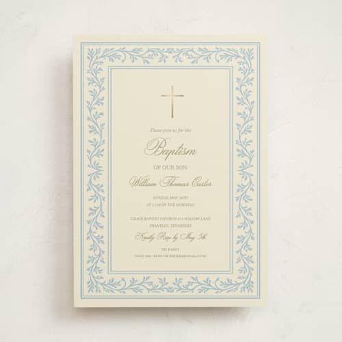 This is a fountain baptism and christening announcements with foil pressed by Rina Ozum called graceful baptism printing on signature in standard
