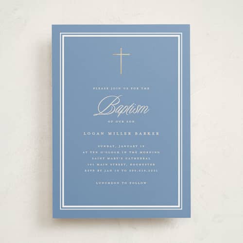 This is a province baptism and christening announcements with foil pressed by Stacey Meacham called classic blessings printing on signature in standard