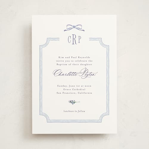 This is a tuscany baptism and christening announcements with standard by Claudia Orengo called lavender printing on signature in standard