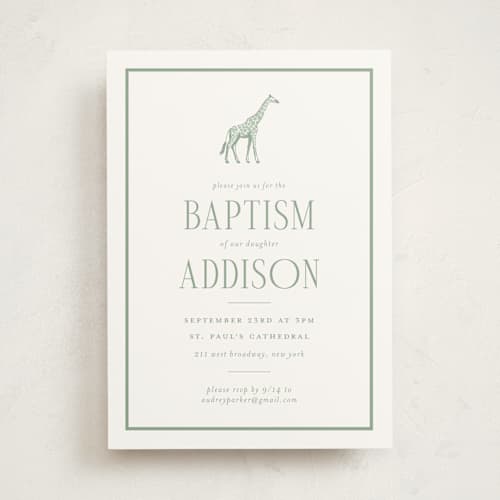 This is a palm baptism and christening announcements with standard by Jenna Holcomb called safari printing on signature in standard