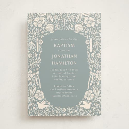 This is a bluebell baptism and christening announcements with standard by Stephanie Biller called delightful printing on signature in standard