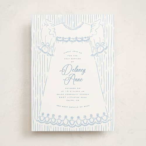 This is a dreamy baptism and christening announcements with standard by Charter Oaks Creative called sweet gown printing on signature in standard
