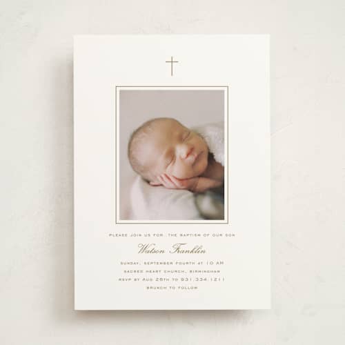 This is a cafe baptism and christening announcements with standard by Stacey Meacham called simply framed printing on signature in standard
