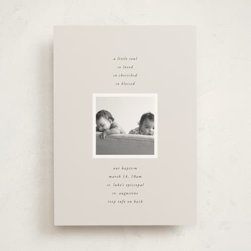 This is a cement baptism and christening announcements with standard by lori jacobs wemple called modern verse printing on signature in standard
