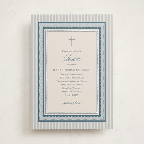 This is a chambray baptism and christening announcements with standard by Jessica Williams called fairmont printing on signature in standard