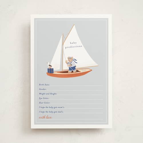 This is a sky baby shower game cards with standard by Becky Nimoy called sailor bear printing on signature in standard