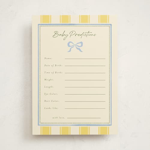 This is a willow baby shower game activity cards with standard by Vera Lim called whisper printing on signature in standard