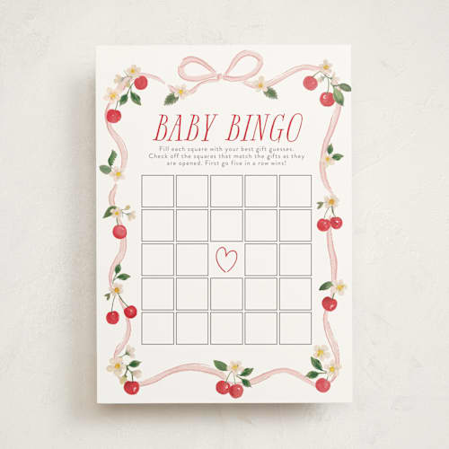 This is a blush baby shower game cards with standard by Itsy Belle Studio called cherry sweet printing on signature in standard