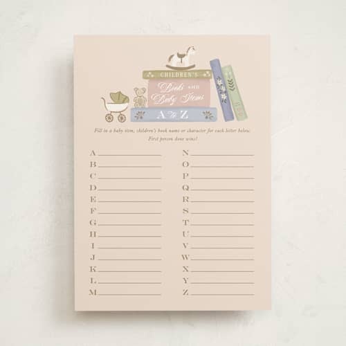 This is a sprinkles baby shower game activity cards with standard by Leah Bisch called a new chapter printing on signature in standard