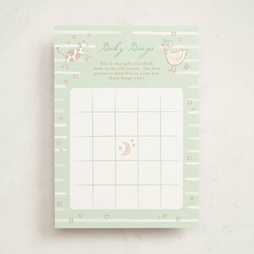 This is a mint baby shower game activity cards with standard by Jennifer Wick called nursery rhyme printing on signature in standard