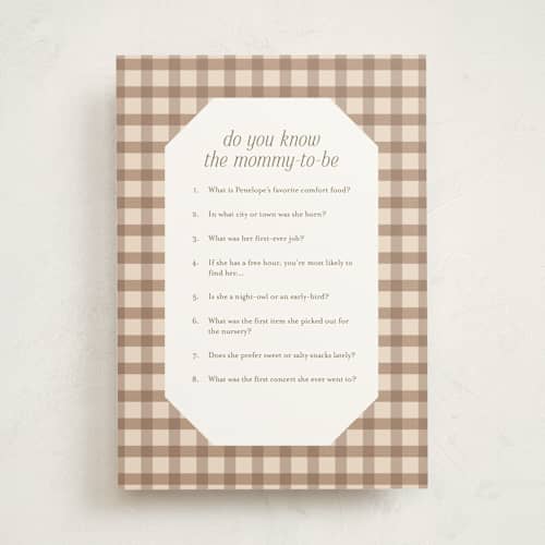 This is a beary baby shower game activity cards with standard by Cindy Reynolds called teddy bear stripes printing on signature in standard