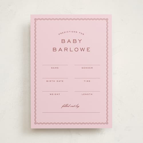 This is a bubblegum baby shower game activity cards with standard by Ellen Schlegelmilch called ripple border printing on signature in standard