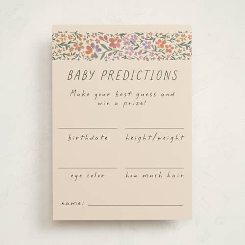 This is a confetti baby shower game activity cards with standard by 2birdstone called wildflowers printing on signature in standard