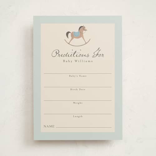 This is a sky baby shower game cards with standard by Karidy Walker called heirloom rocking horse printing on signature in standard