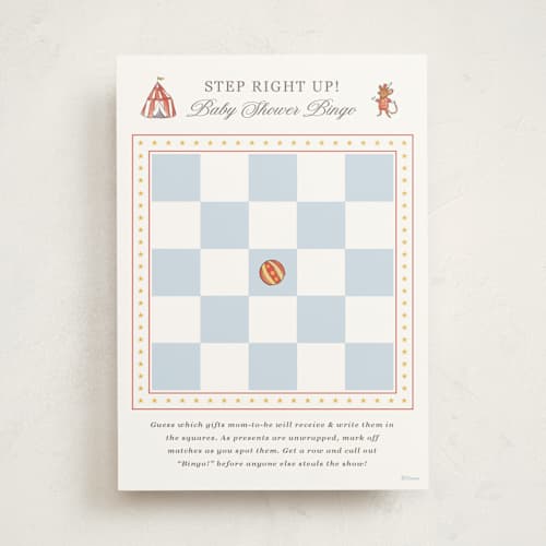 This is a elephant baby shower game activity cards with standard by Corinne Malesic called disney's dumbo circus printing on signature in standard