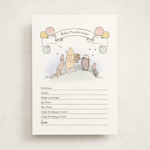 This is a powder baby shower game activity cards with standard by Becky Nimoy called disney's winnie the pooh mom to bee printing on signature in standard