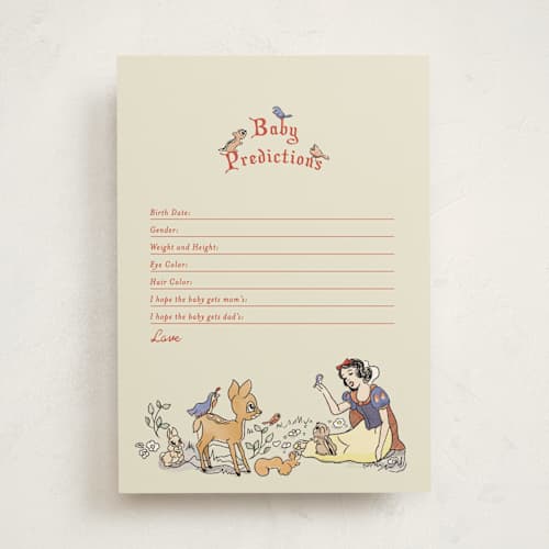 This is a buttercream baby shower game activity cards with standard by Becky Nimoy called disney's snow white woodland printing on signature in standard