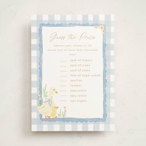 This is a sky baby shower game cards with standard by Creo Study called vintage goose printing on signature in standard