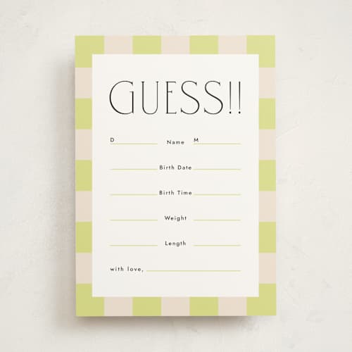 This is a lime baby shower game cards with standard by letterfix called two times printing on signature in standard