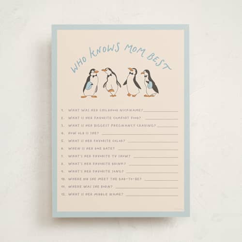 This is a ice baby shower game activity cards with standard by Creo Study called disney’s mary poppins jolly penguins printing on signature in standard
