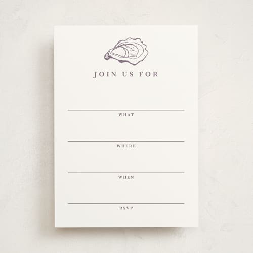This is a eggplant blank hosting stationery with standard by Cass Loh called oyster shell printing on signature in standard