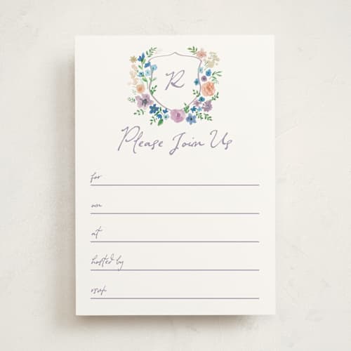 This is a lavender blank hosting stationery with standard by Cass Loh called wildflowers crest printing on signature in standard