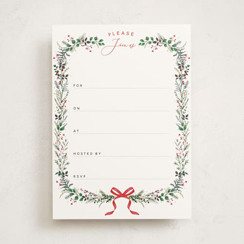 This is a crimson blank hosting stationery with standard by Susan Moyal called festive vine printing on signature in standard