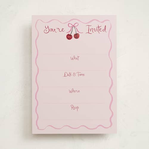 This is a blush blank hosting stationery with standard by Cass Loh called vintage wedding cake printing on signature in standard